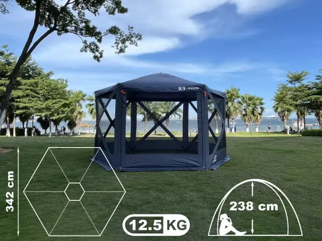 Шатер туристический KYODA 6 сторон, р.342*342*226см, плотн190Т, 210D, столб воды 3000мм, вес 12,5 кг