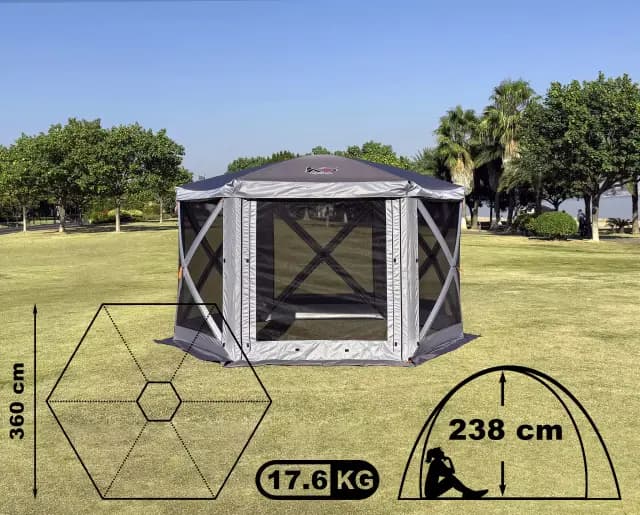 Шатер туристический KYODA 6 сторон, р.360*360*238см, плотн190Т, 210D, цвет темно и светло серый