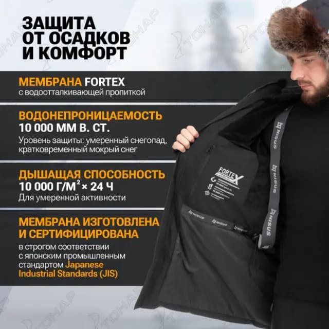 Парка зимняя -50С НОРД, 10/10К, черный, 48/176, NISUS