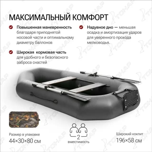 Лодка Шкипер А260НТ навесной транец, надувное дно серый Тонар