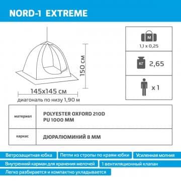 Палатка-зонт 1-местная зимняя NORD-1 Extreme Helios