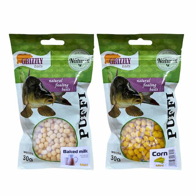 Тесто Воздушное Grizzly Baits Puffi, компл.2 шт/уп,Топленое молокоBakedMilk и КукурузаCorn,вес2*30 г