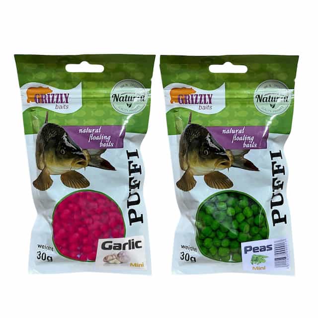 Тесто Воздушное Grizzly Baits Puffi, комплект 2 шт/уп, Чеснок Garlic и Горох Peas, вес 2*30 г