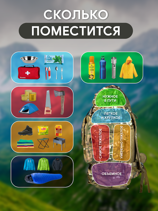Рюкзак туристический с каркасом, цвет кмф пиксель, 80 л.,076-3